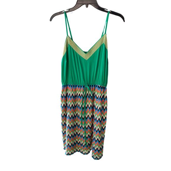 Like New Vibrant Green Chevron Spaghetti Strap Dress Small - Picture 1 of 2